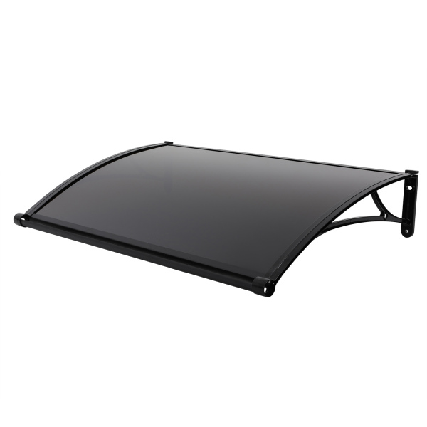 Abri de pluie en arc pour porte d'entrée 84 × 120 cm, abri de pluie en arc pour extérieur - Support noir + abri marron