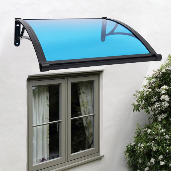 Store banne 80×80 cm, store banne extérieur, store banne pour grand évier - Support noir + Abri bleu lac
