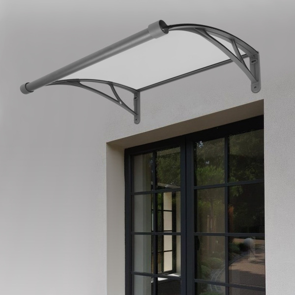 Store banne 80×80 cm, store banne extérieur, store banne pour grand évier - Support gris + Abri transparent