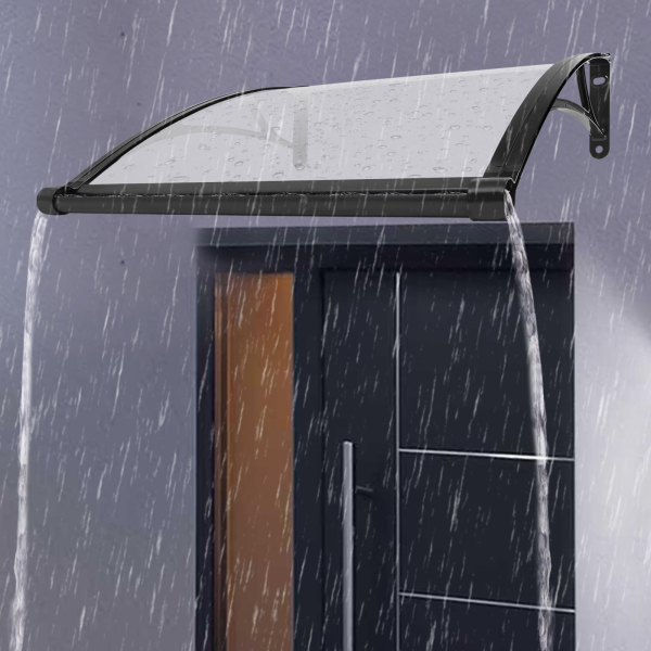 Store banne 80×80 cm, store banne extérieur, store banne pour grand évier - Support noir + Abri transparent