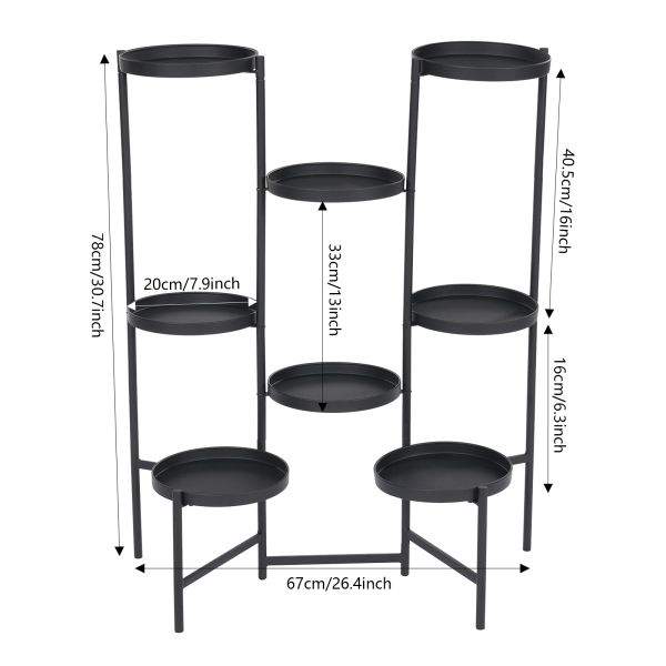 Support à plantes à 8 niveaux, étagère à fleurs, support à fleurs pour fleurs ou plantes d'intérieur et d'extérieur - Noir