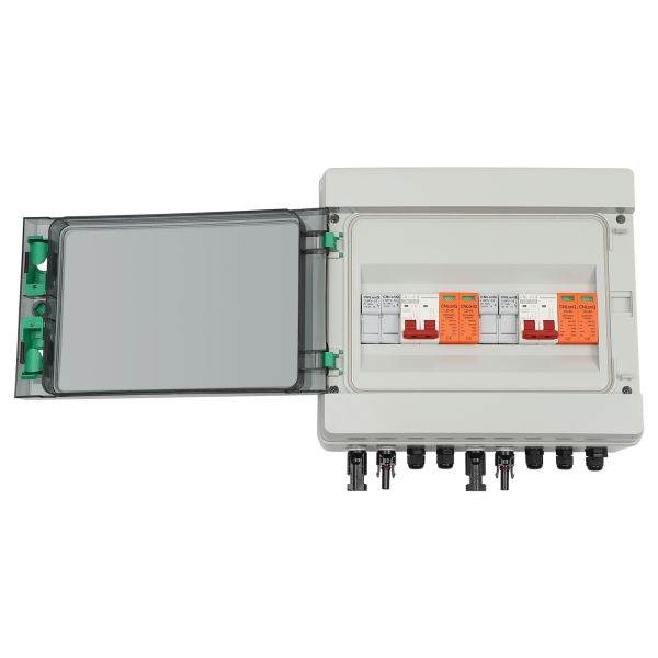 Boîte de jonction solaire DC 500 V, 2 cordes 15 A IP65, boîtier étanche, protection contre les surtensions, protection contre la foudre (2 entrées 2 sorties, 15 A)