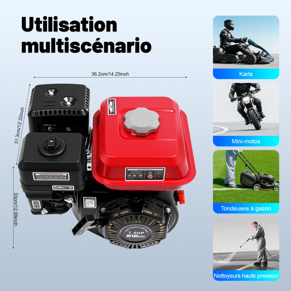 Moteur à Essence 7,5 CV 4 KW 4 Temps - Démarrage Câble - Sécurité Manque D'Huile - Pour Bateau, Kart, Pompe à Eau