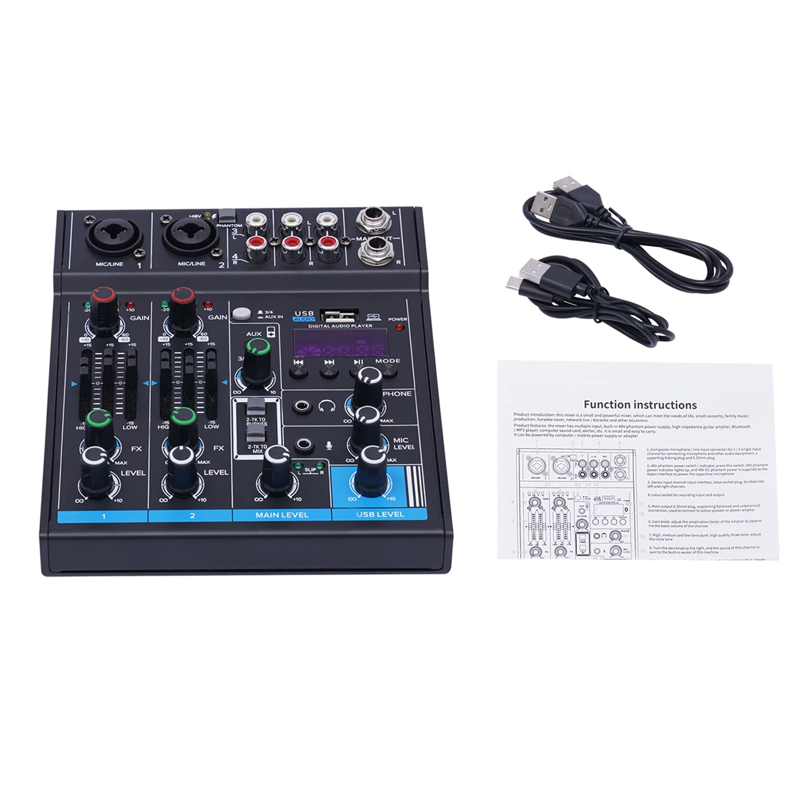 Table de mixage DJ Mélangeur de son 4 canaux Studio Mixeur audio LCD Digital Professional Mixer Table de mixage DJ Mélangeur de son 4 canaux Studio Mixeur audio LCD Digital Professional Mixer