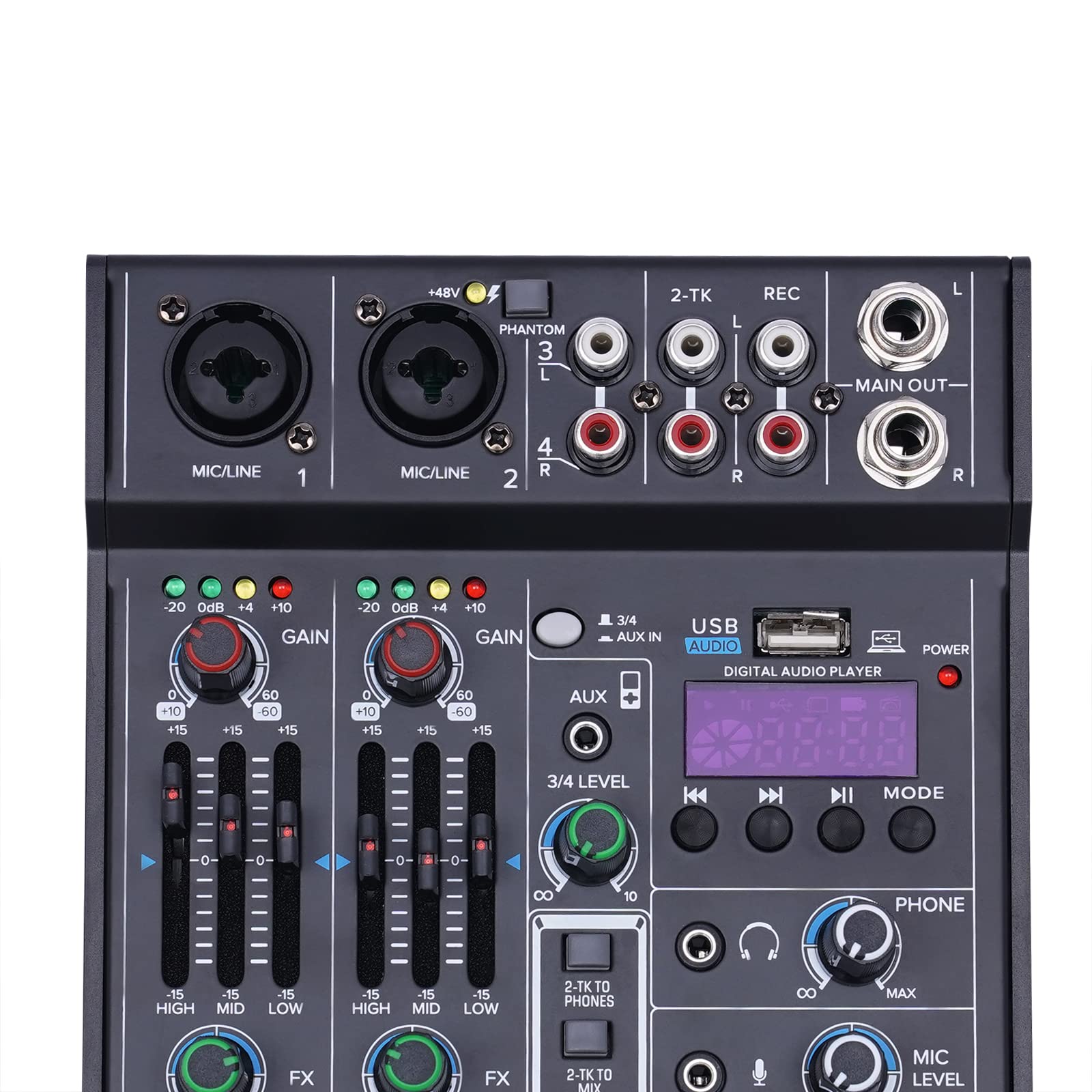 Table de mixage DJ Mélangeur de son 4 canaux Studio Mixeur audio LCD Digital Professional Mixer Table de mixage DJ Mélangeur de son 4 canaux Studio Mixeur audio LCD Digital Professional Mixer