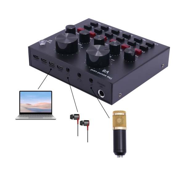 FUWIND F999 Carte Son Table de Mixage Audio Carte Son en Direct Changeur de Voix Console de Mixage Amplificateur Carte Son TéLéPhone Ordinateur Universel