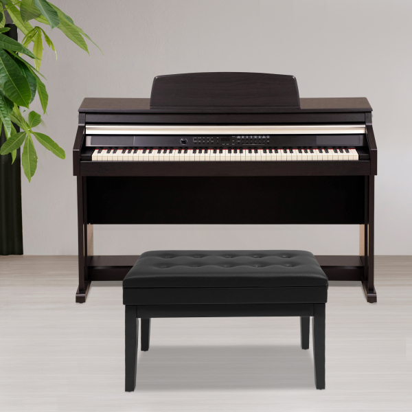 Tabouret de piano double relevable 10 boutons, banc de piano, avec coffre de rangement